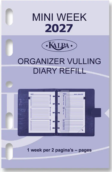 6247-27 104x68mm Mini Ordre du jour Organizer Encarts Hebdomadaire NL EN 2027